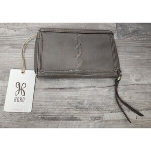 HOBO Taupe Leather Wallet with Stitch Detail